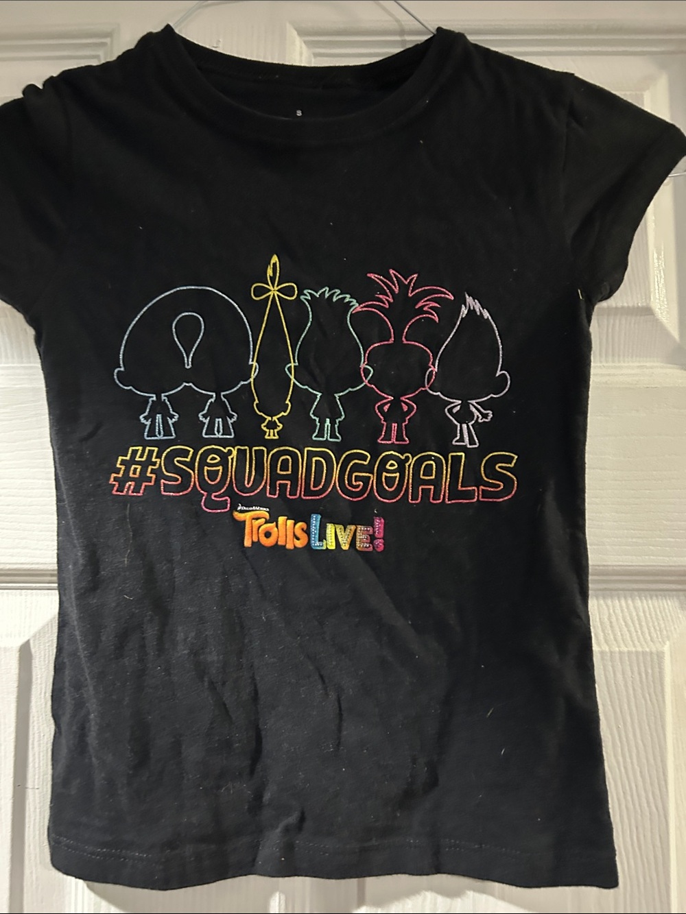 Trolls Black #SQUADGOALS Neon Outline Graphic Tee Sz small
